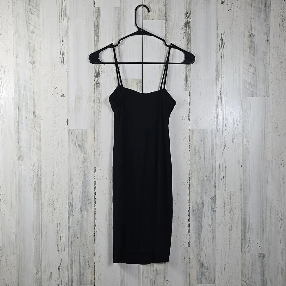 fashion Nova ribbed black spaghetti strap mini dress women's size small